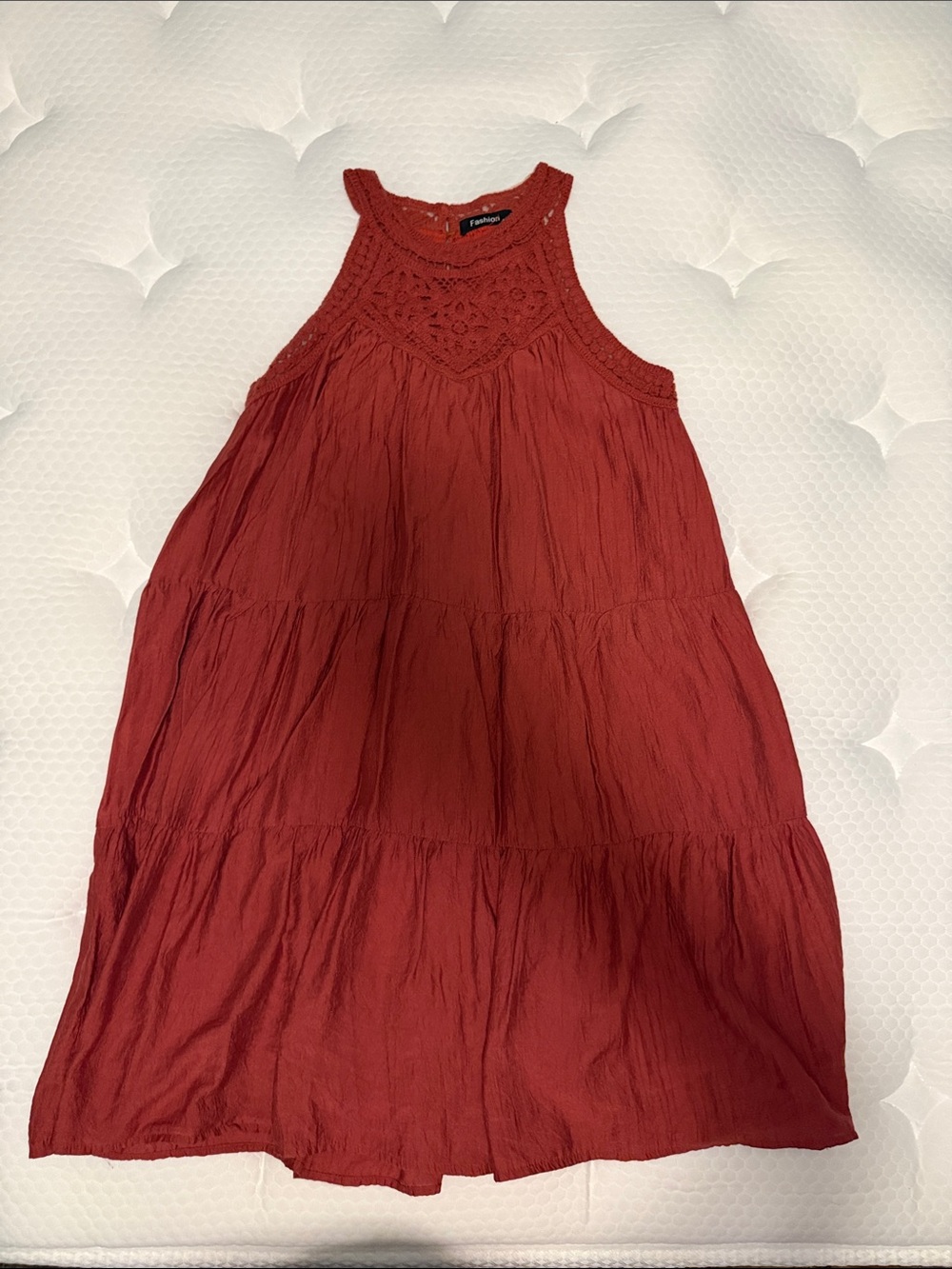 Rust Red Crochet Yoke Tank Dress